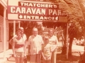 Paul at entrance to Thatchers Caravan Park